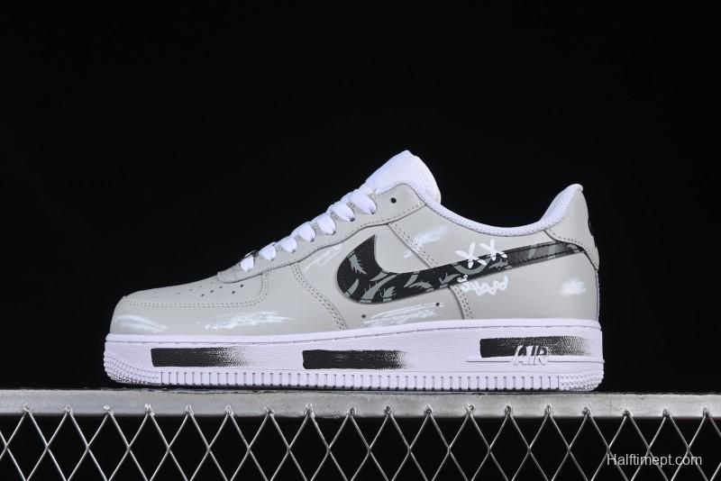 Nike Air Force 1 '07 Low Shadow Knight Grey White Black Casual Sneakers - CW2288-111