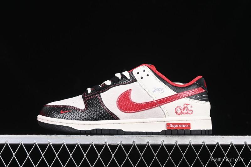 Nike SB Dunk Low Supreme Year of the Snake Limited Edition Red Black Snake Print Anniversary Custom Low-Top Casual Skate Shoes - XS1086-014