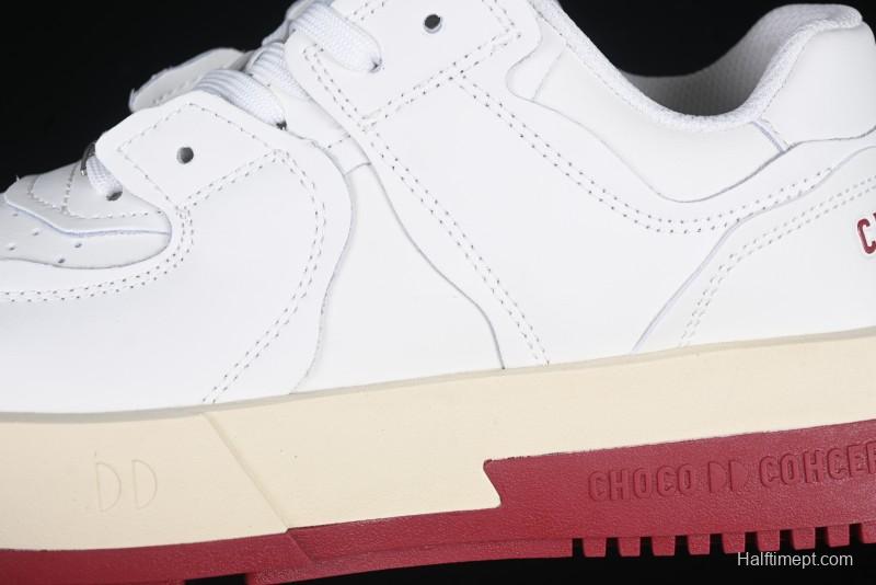 Choco Concert Leather Round Square Asymmetric Fashion Sneakers White Wine Red - AJE5