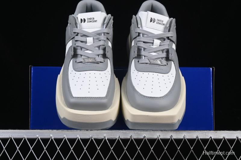 Choco Concert Leather Round Square Asymmetric Fashion Sneakers White Gray - AJE5