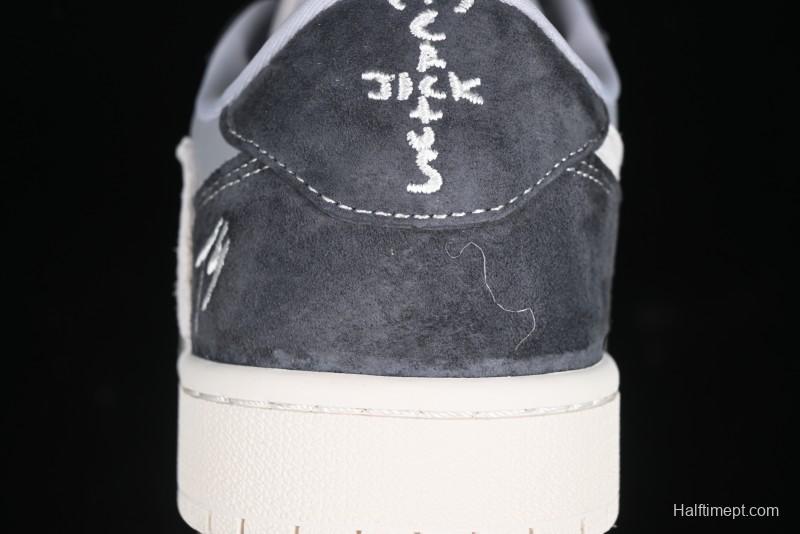 Nike Travis Scott x Fragment Design x Air Jordan 1 Low OG SP AJ1 Retro Sneakers in Traffic Grey - CF3688-055