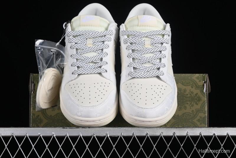 Nike SB Dunk Low Gucci Collaboration - Silver White Pattern Anniversary High-End Custom Low-Top Casual Sneakers BB9676-312