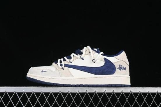 Nike Travis Scott x Fragment Design x Air Jordan 1 Low OG SP AJ1 Retro Sneakers with Reverse Swoosh and Cactus Jack Branding - DM9288-003