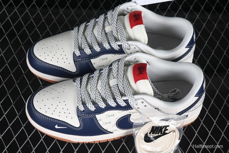 Nike SB Dunk Low Stussy Collaboration Beige Blue Gum Anniversary Edition Custom Low-Top Casual Skate Shoes - XS6089-529
