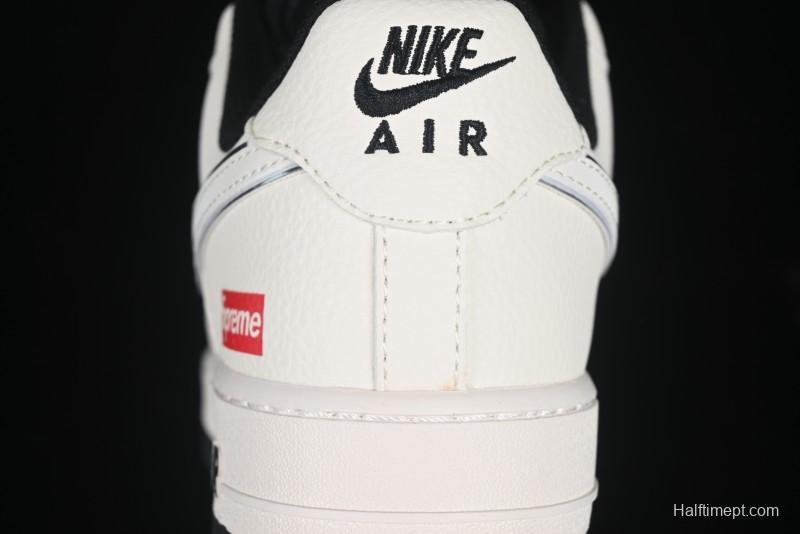 Nike Air Force 1 '07 Low Supreme Collaboration Beige Black Spliced Casual Sneakers with Strap - HH7518-056