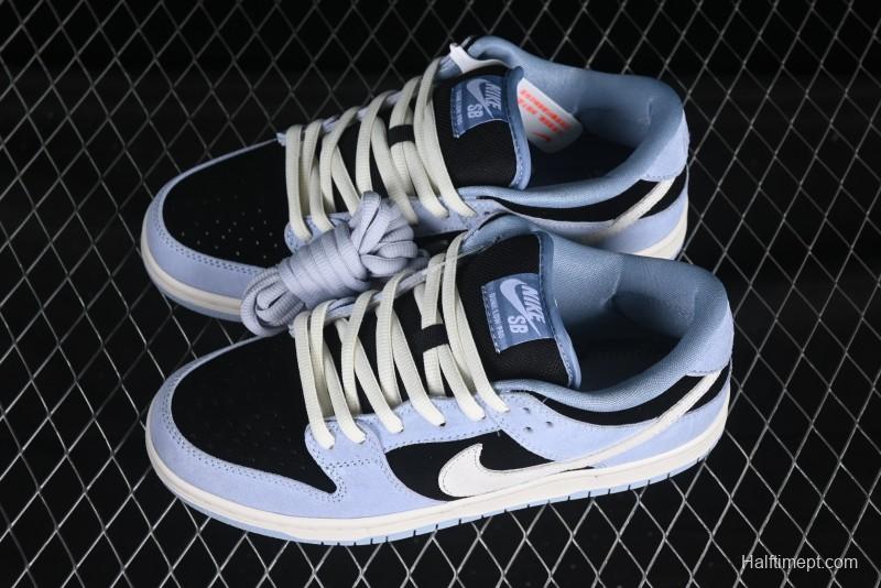 Nike SB Dunk Low Aluminum Skateboarding Shoes with Black Blue White Swoosh - HF3063-400