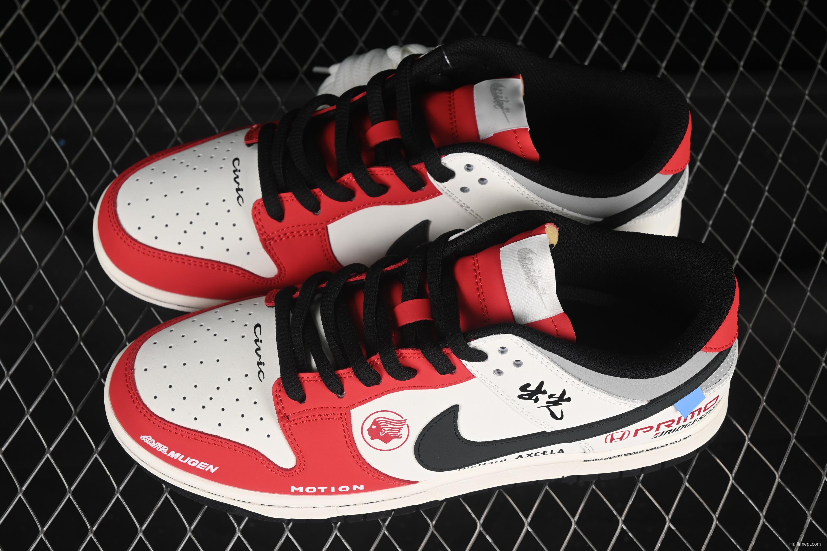 Nike SB Dunk Low Collaboration Colorway Motorcycle White Red Anniversary Custom Low-Top Casual Skate Shoes - MU0232-367