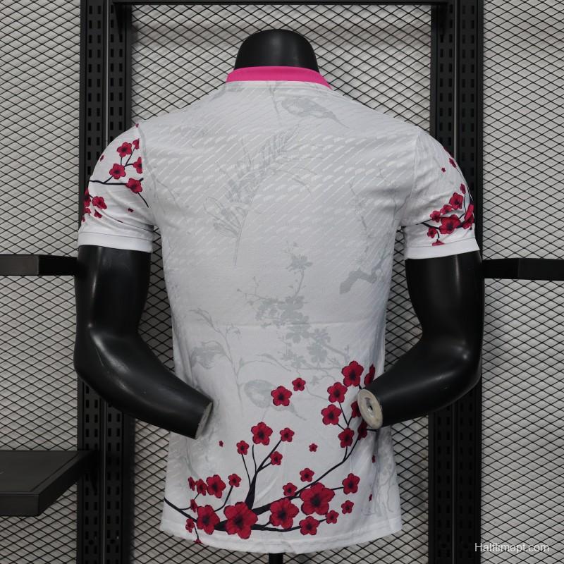Player Version 2025 Japan White with Blue and Red Bird Jersey
