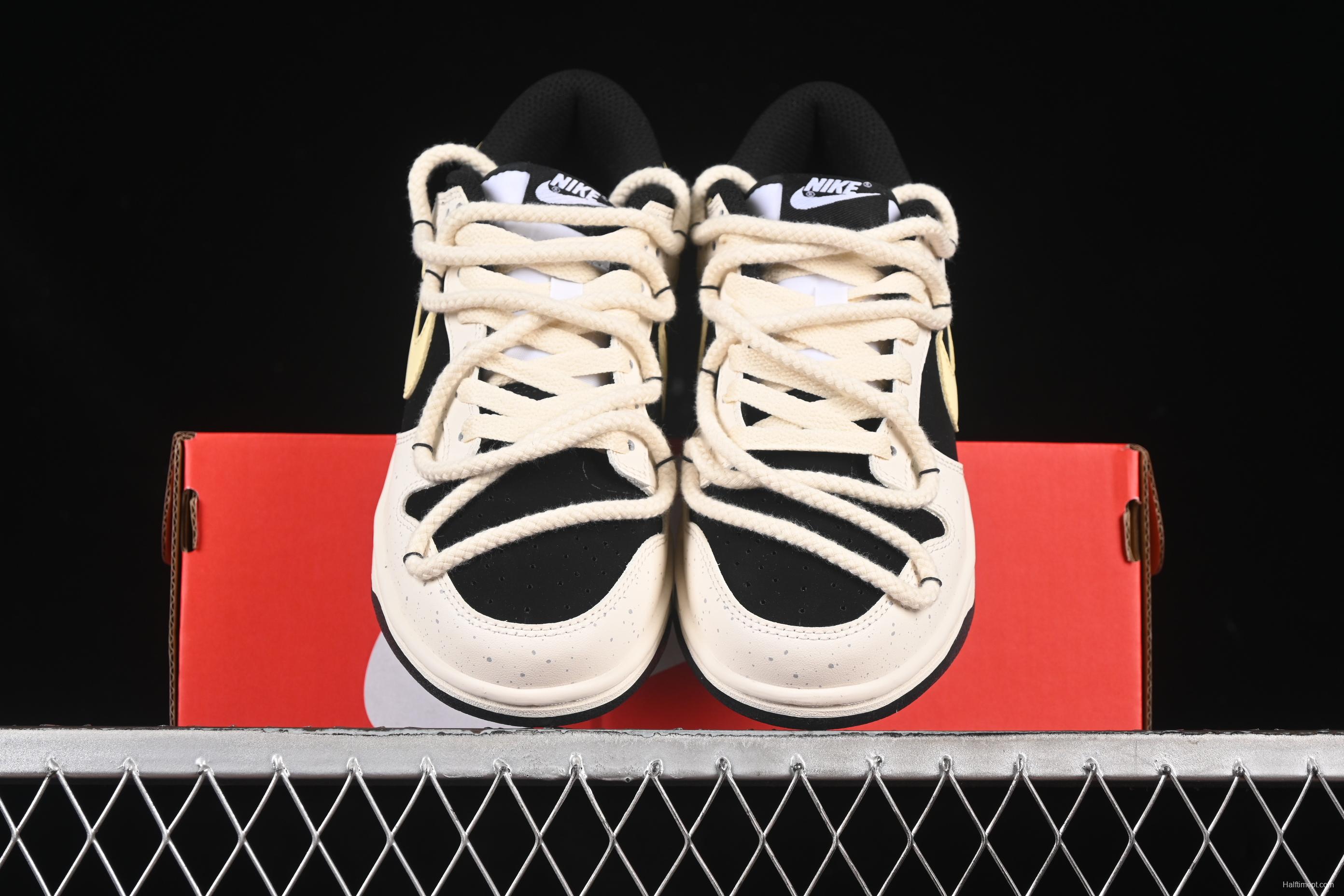 Nike Dunk Low Retro Casual Sneakers with Panda Cheesy Colorway and Splatter Effect - DD1391-100