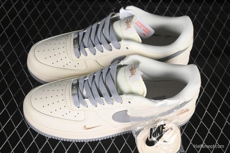 Nike Air Force 1 '07 Low Stussy Collaboration Gold Embroidery Grey Swoosh Casual Sneakers - XX3168-150