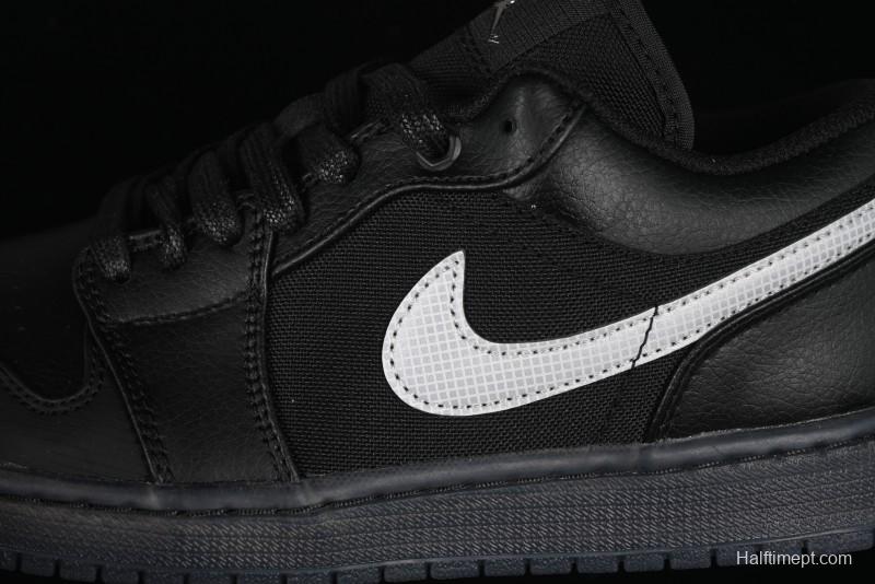 Nike Air Jordan 1 Low AJ1 Basketball Shoes Black White Canvas Leather Panel - HV5968-001