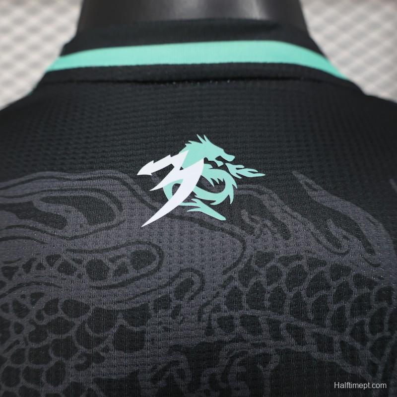 Player Version 2025 Algeria Black with Mint Green Dragon Pattern Jersey