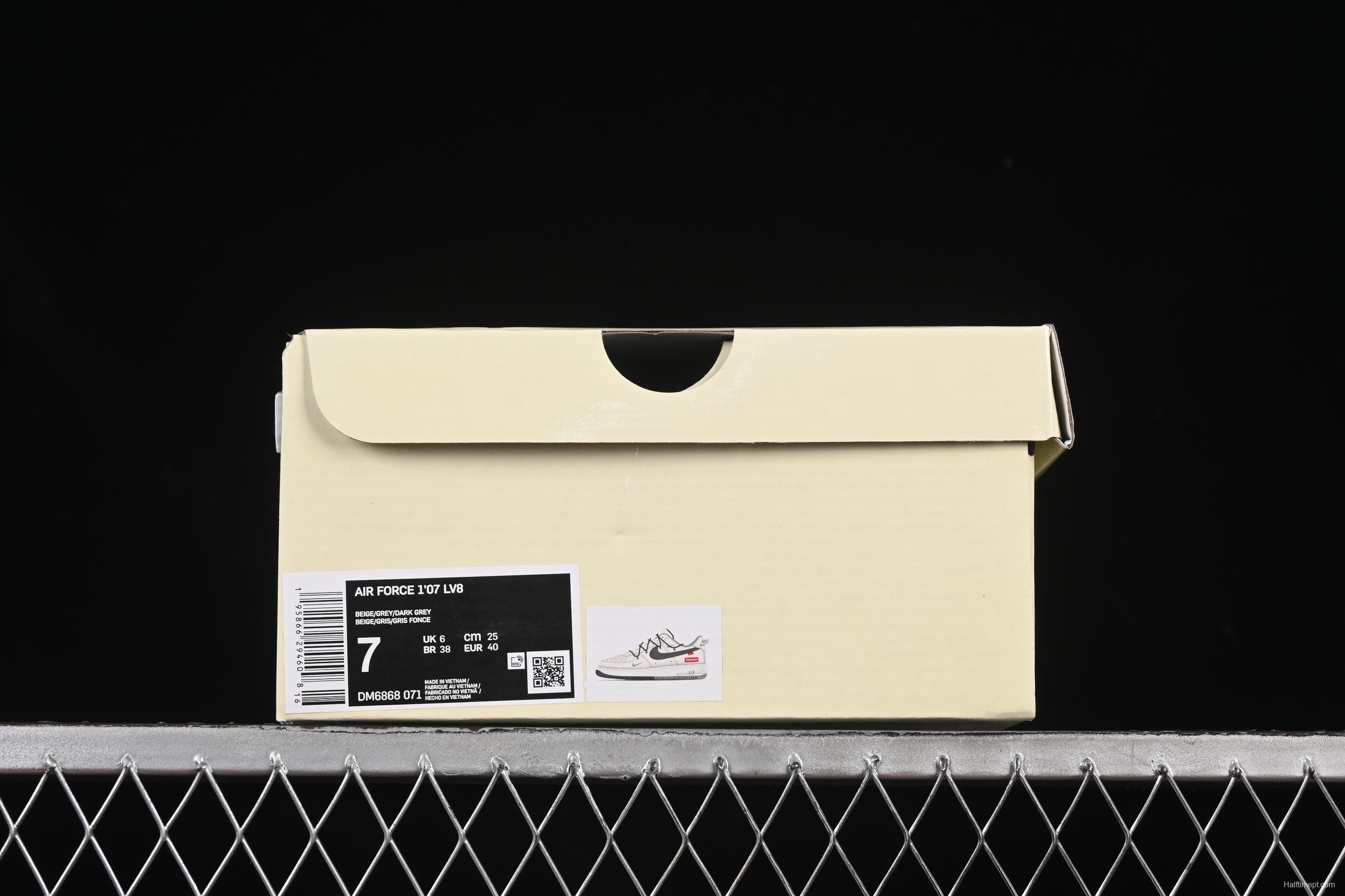 Nike Air Force 1 '07 Low Supreme Collaboration Dual-Tone Gray Lace-Up Casual Sneakers - DM6868-071