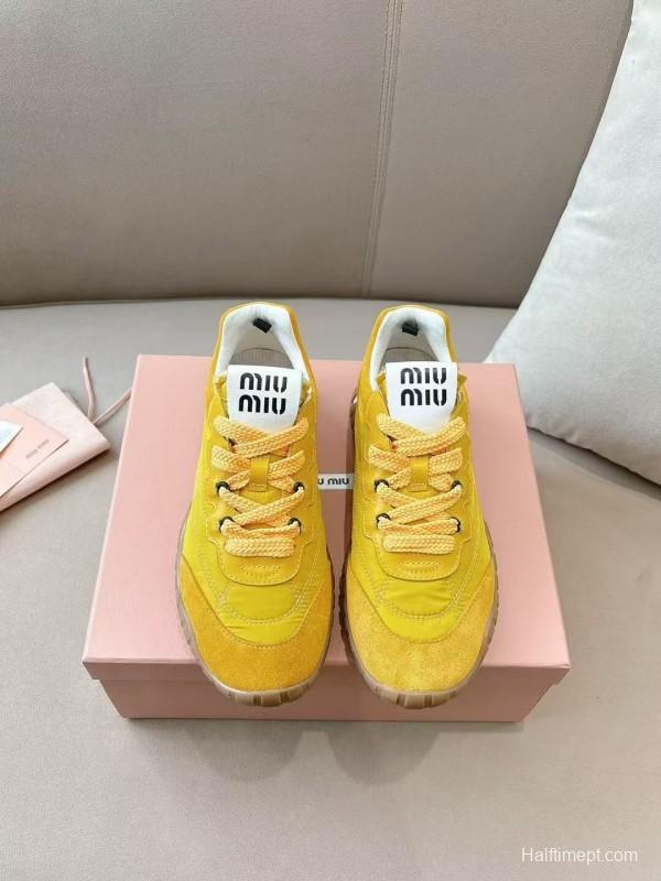 2025 Women Miu Miu Yellow Suede Sneakers KFY00280