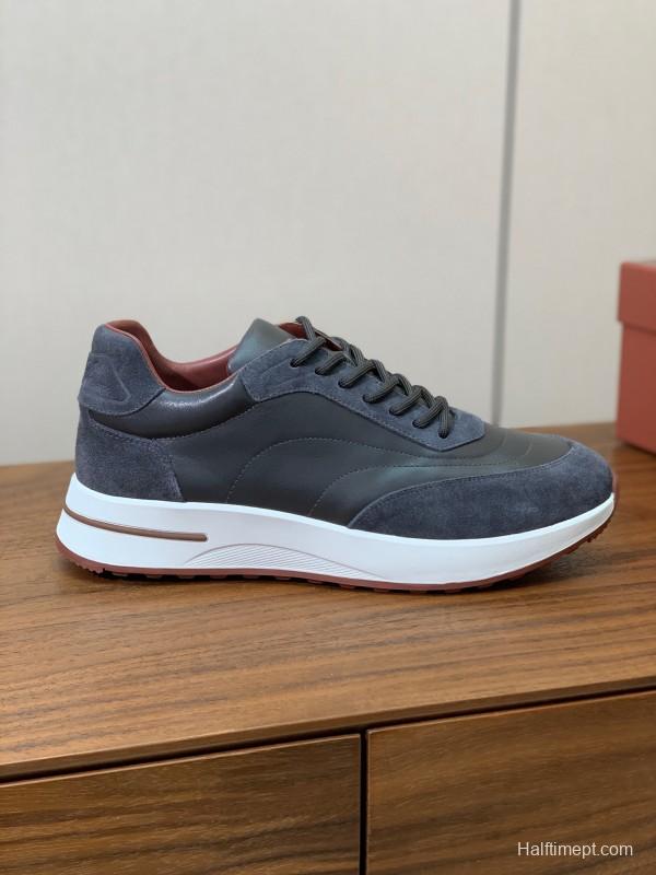 2025 Unisex Le Parmentier Grey Blue Suede Leather Sneakers LY