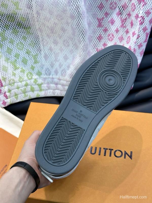 2024 Men Louis Vuitton White Black Leather High-Top Sneakers MJ00420