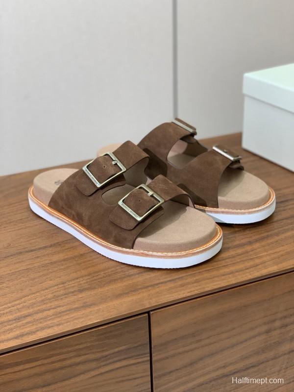 2025 Unisex Brunello Cucinelli Brown Suede Leather Slippers KFY00250