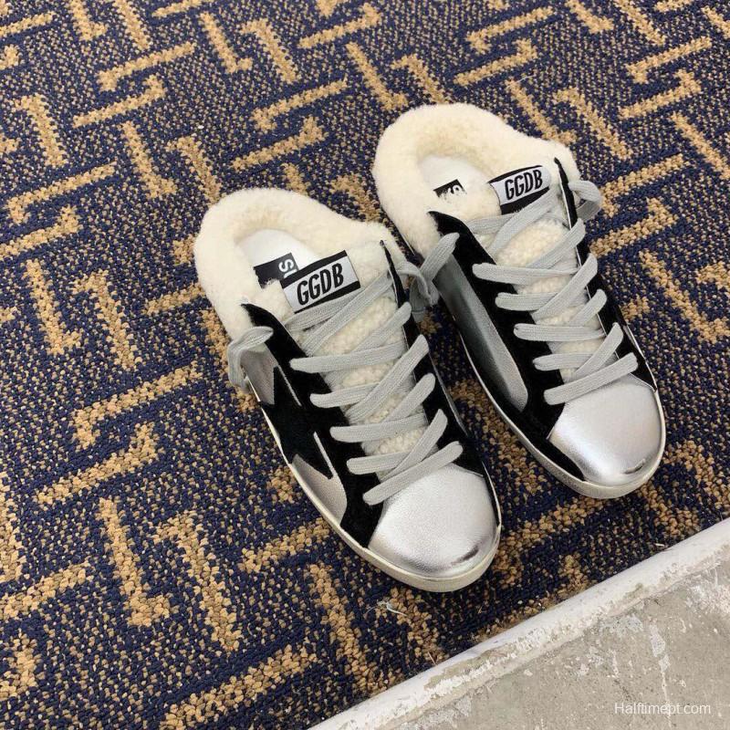 2024 Slippers GGDB White Black Leather Shearling Slippers MJ00280