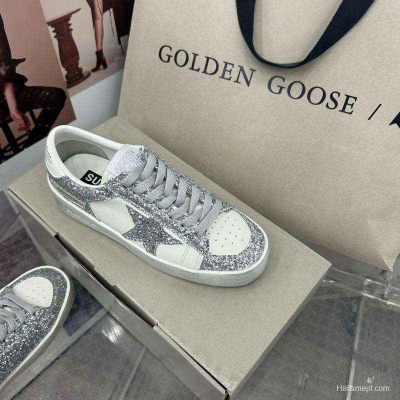2024 Women GGDB Silver Glitter Leather Sneakers