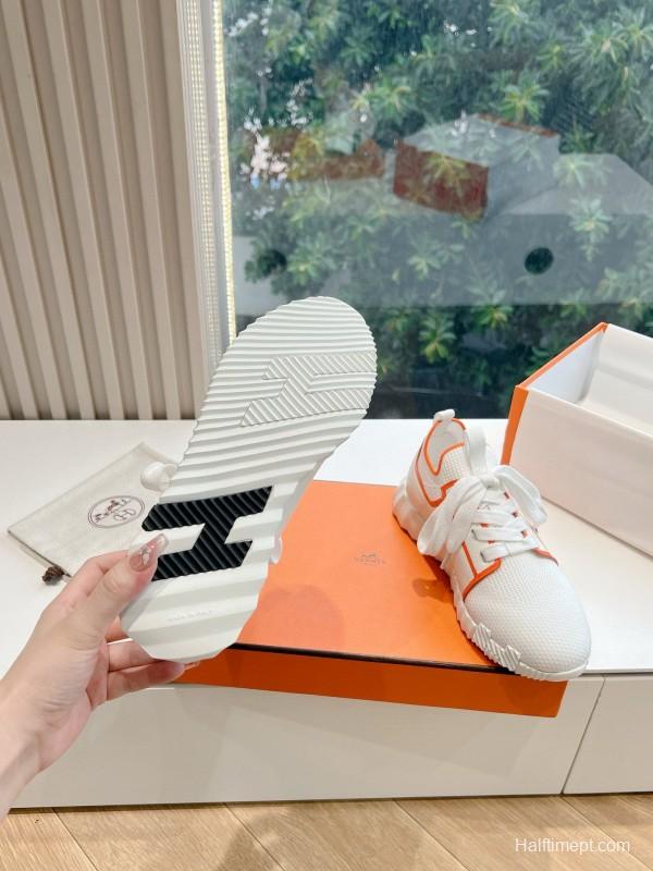 2024 Unisex Hermès white orange knit sneakers