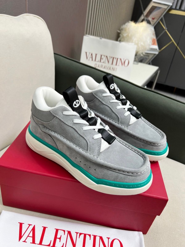 2025 Unisex Valentino Grey White Green Leather Mesh Sneakers LY00390