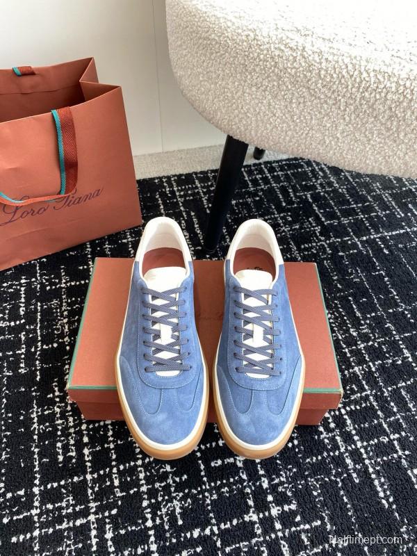 2024 Men Loro Piana Blue Suede Leather Sneakers MJ00320