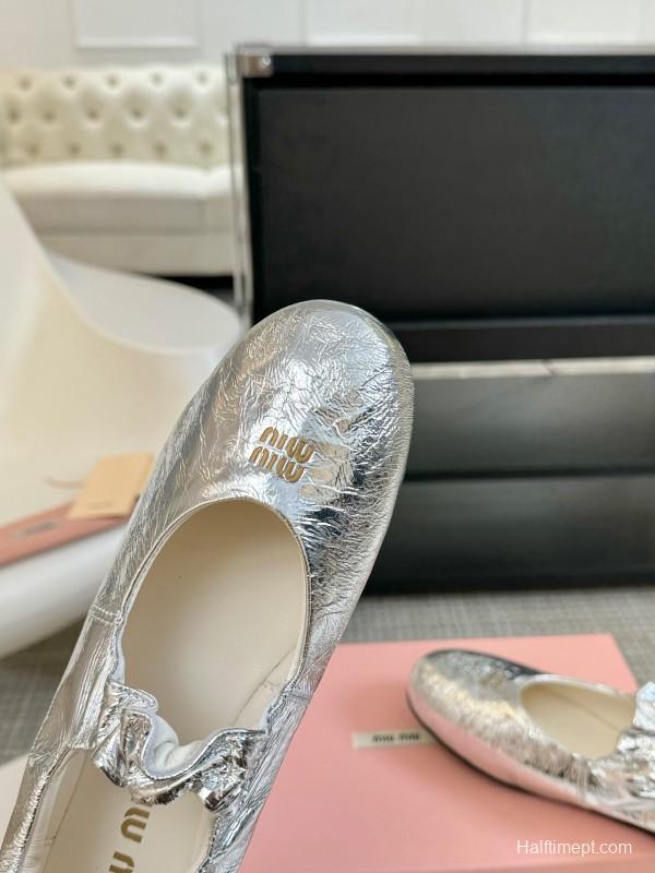 2025 Women Miu Miu Silver Calf Leather Mary Jane KFY00300