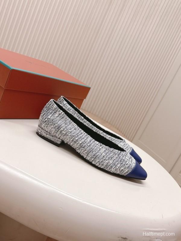 2025 Women Le Parmentier Grey Blue Knitted Leather Loafers