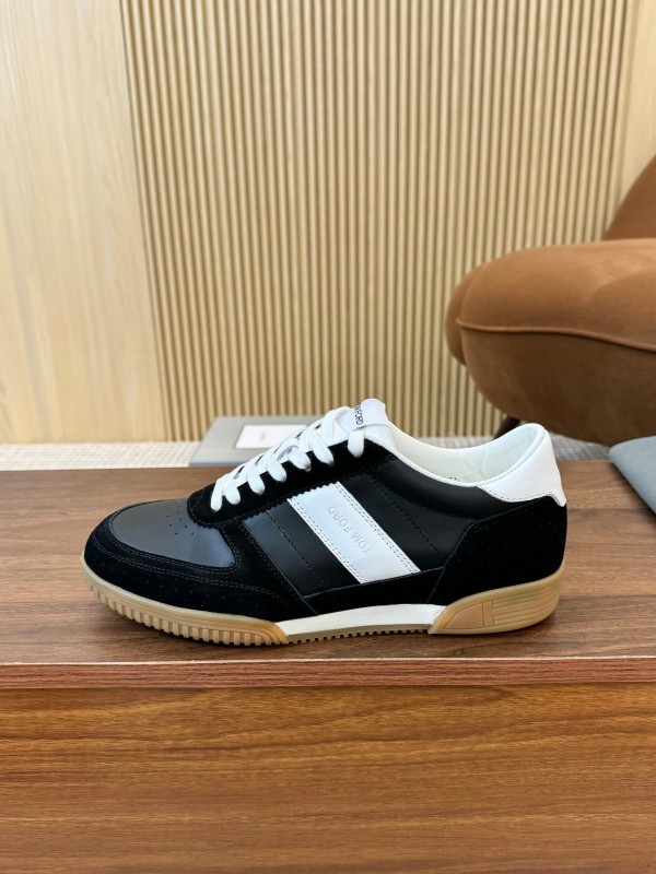 2025 Unisex TOM FORD Black White Leather Suede Sneakers Classic Contrasting LY00360