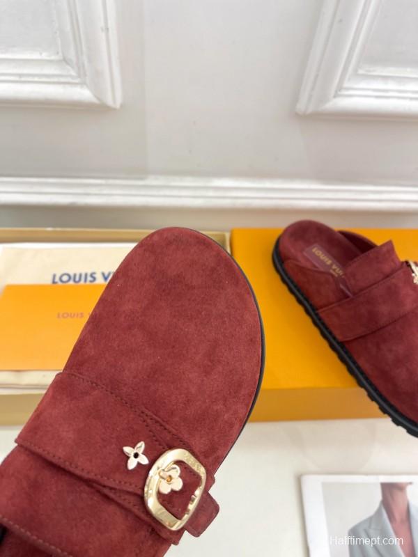 2025 Women Louis Vuitton Burgundy Suede Mule COSY COMFORT KFY00300(F)