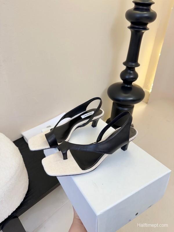 2025 Women Toteme Black White Leather Slingback Sandals