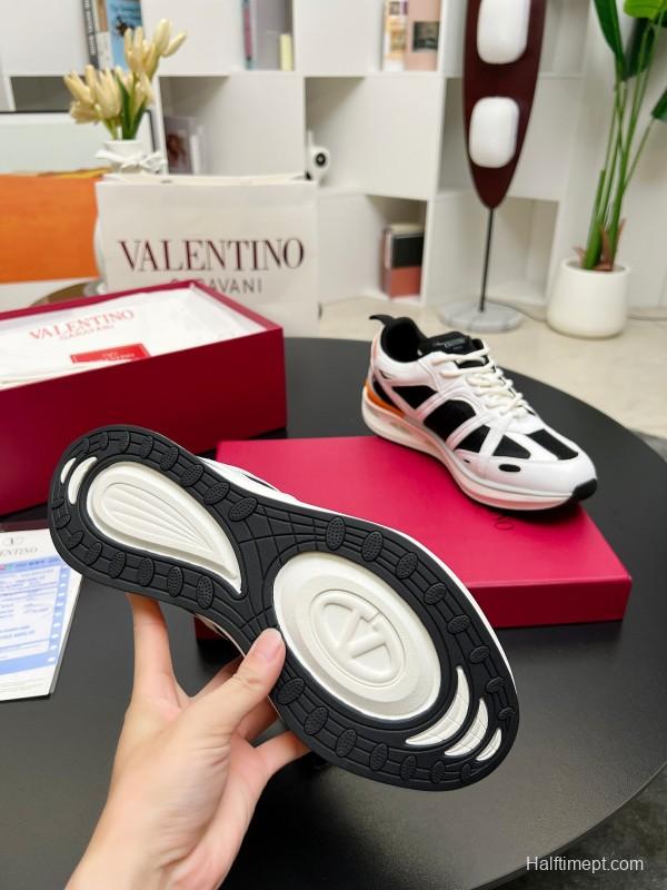 2025 Unisex Valentino White Black Orange Mesh Leather Sneakers Vlogo LY00410