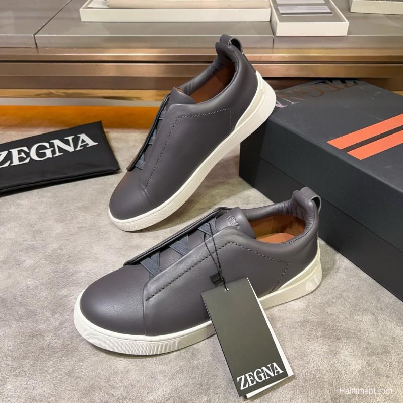 2024 Men Ermenegildo Zegna Gray Calfskin Casual Sneakers MJ00280
