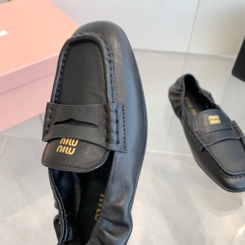2025 Women Miu Miu Black Leather Loafers