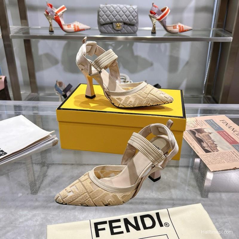 2024 Women Fendi Beige Knitted Leather High Heels
