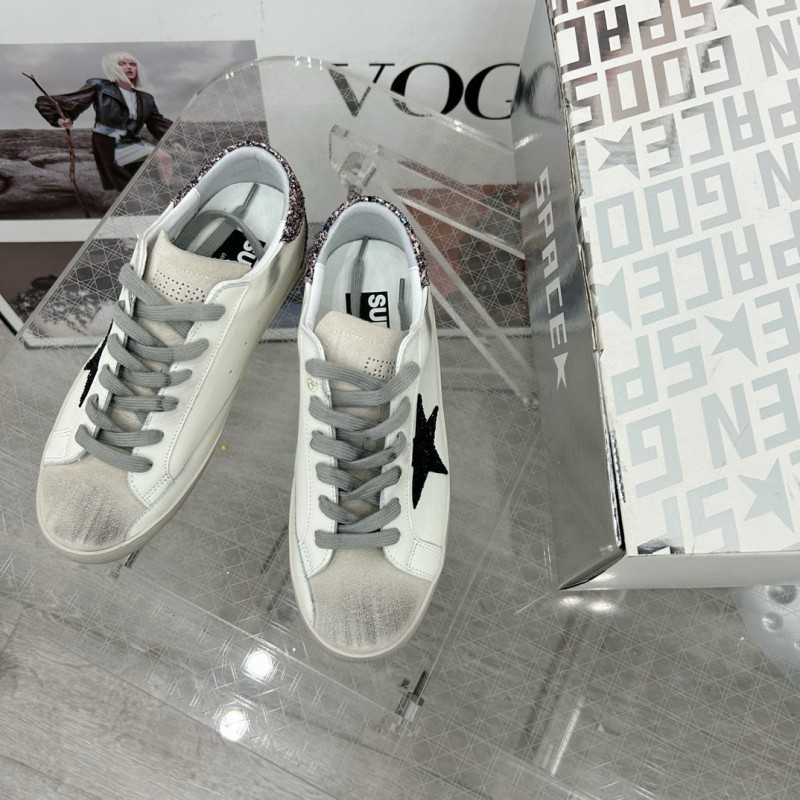 2025 Women GGDB White Black Glitter Leather Sneakers