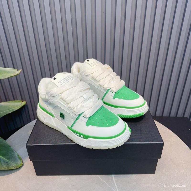 2024 Unisex Amiri White Green Leather Mesh Sneakers MJ00360