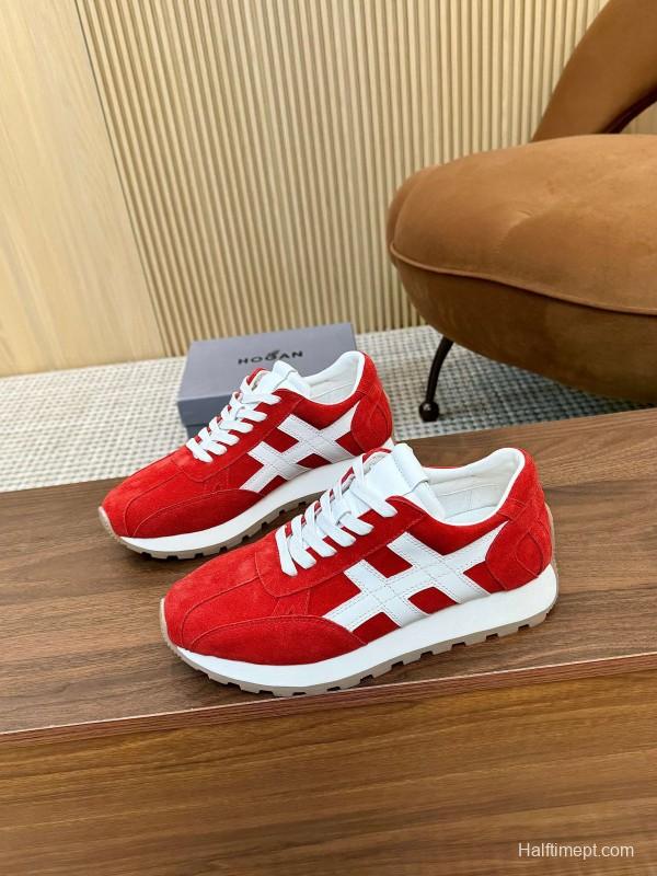 2025 Unisex HOGAN Red White Suede Sneakers