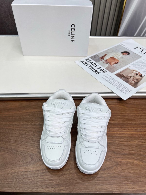 2025 Unisex CELINE White Leather Sneakers KFY00260