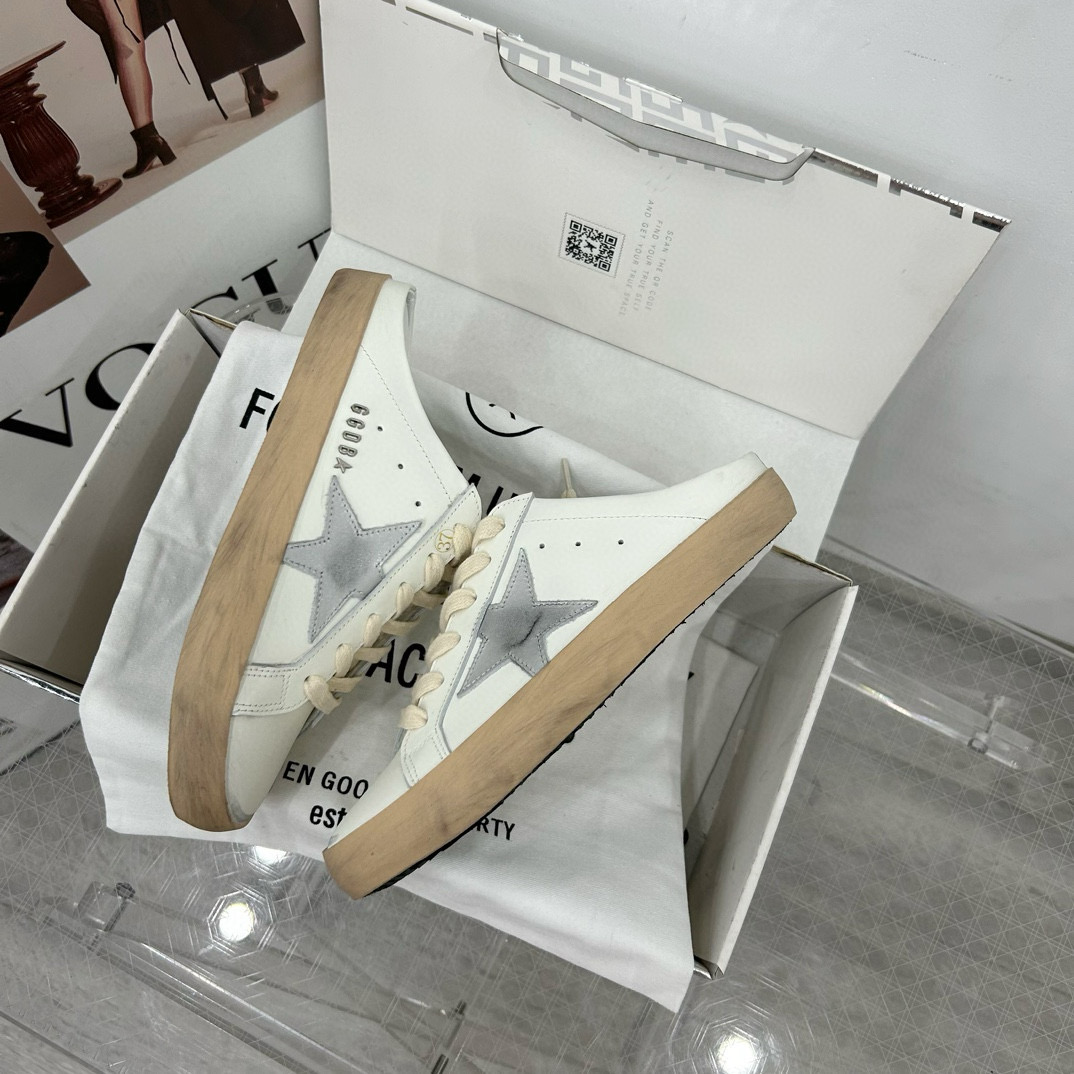2025 GGDB White Grey Leather Slip-On Sneakers