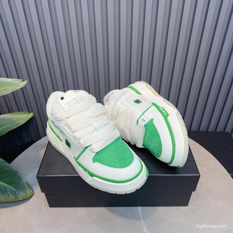 2024 Unisex Amiri White Green Leather Mesh Sneakers MJ00360