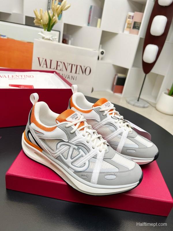 2025 Unisex Valentino White Orange Grey Mesh Fabric Sneakers Vlogo Welding LY00410