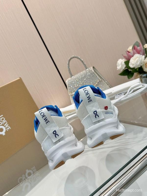 2025 Unisex Loewe White Blue Mesh Leather Sneakers