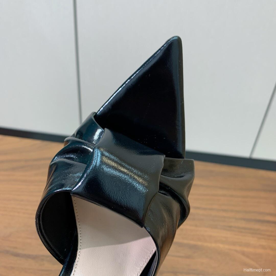 2025 Women Gianvito Rossi Black Leather Pointed High Heel Sandals