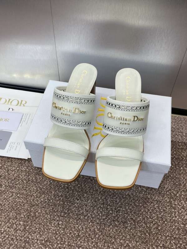 2025 Women Dior White Leather Slide Sandals