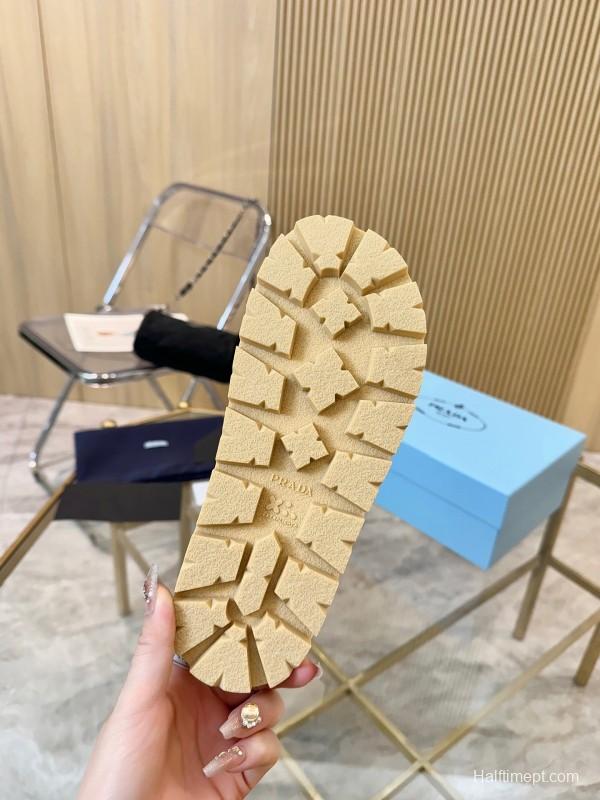 2025 Women Prada Beige Leather Sandals LY00270
