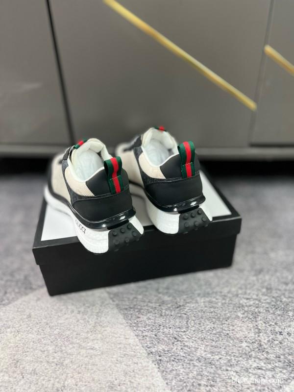 2024 Men Gucci Black White Leather Mesh Sneakers MJ00260