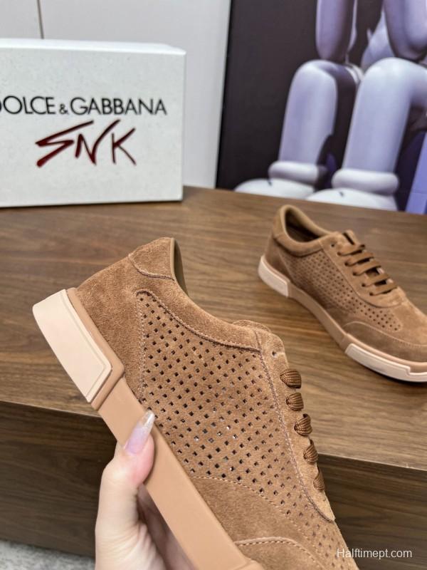 2025 Men Dolce & Gabbana Brown Suede Casual Sneakers LY00280