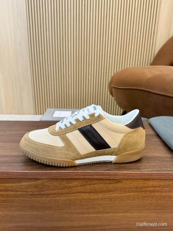 2025 Men TOM FORD Beige Brown Suede Leather Sneakers LY00360