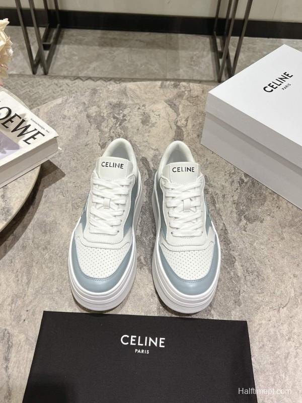 2025 Women Celine Blue White Leather Mesh Sneakers